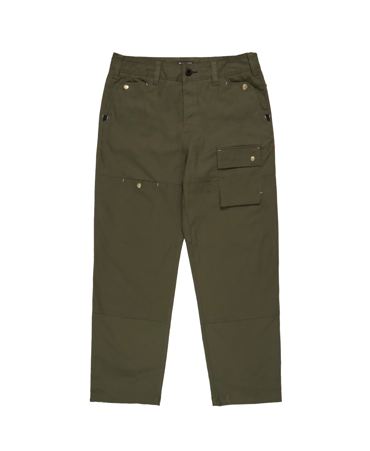 Green pants with multiple pockets on a white background