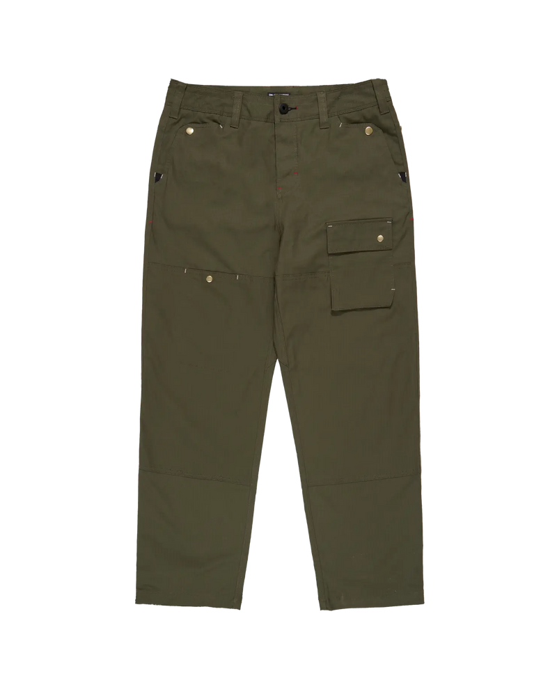 Green pants with multiple pockets on a white background