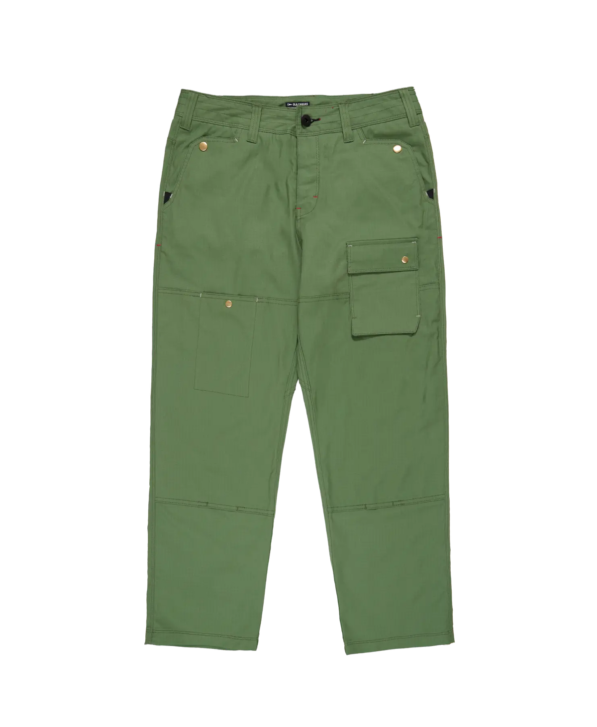 Green pants with multiple pockets on a white background