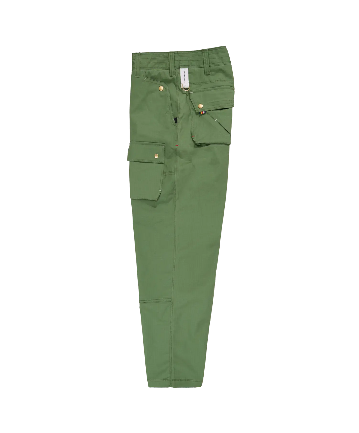 Green pants with multiple pockets on a white background