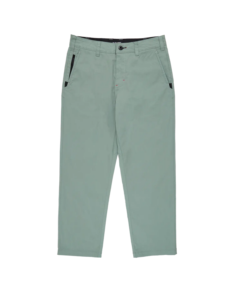 lightweight green micro-ripstop pant with black zipper