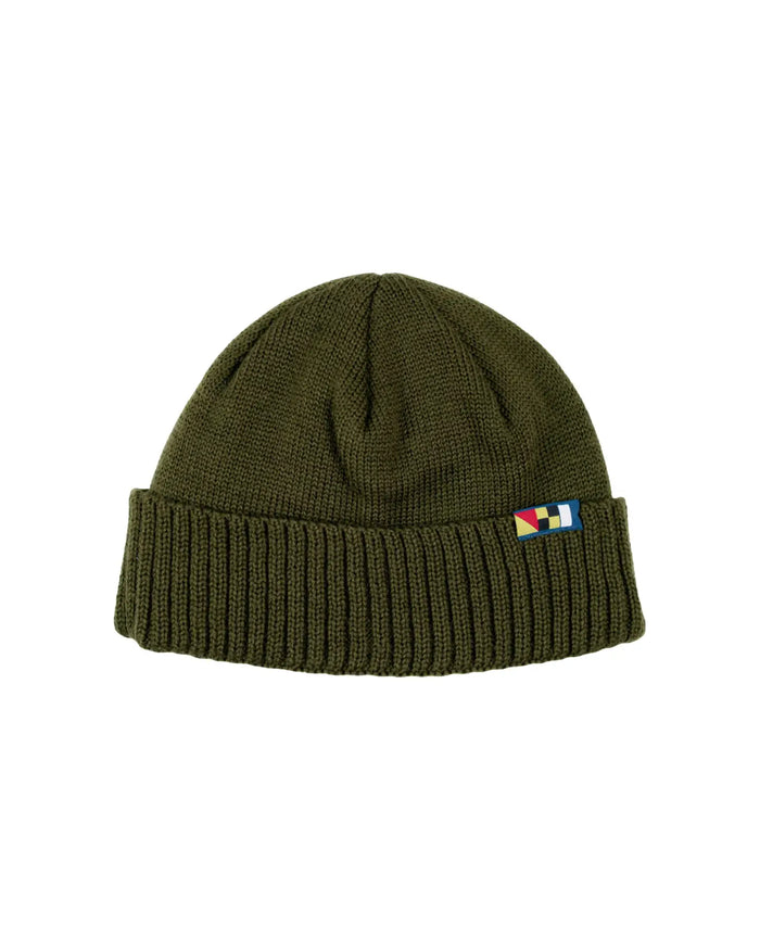 ola canvas shore cap beanie o-l-a single flag military green