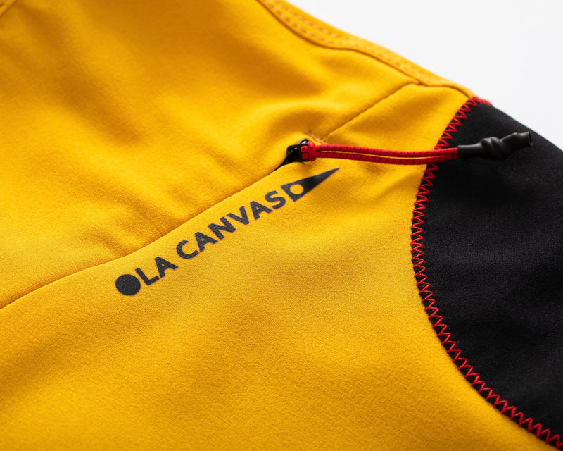 ola canvas Blackball Boardshort hazard yellow back pocket detail